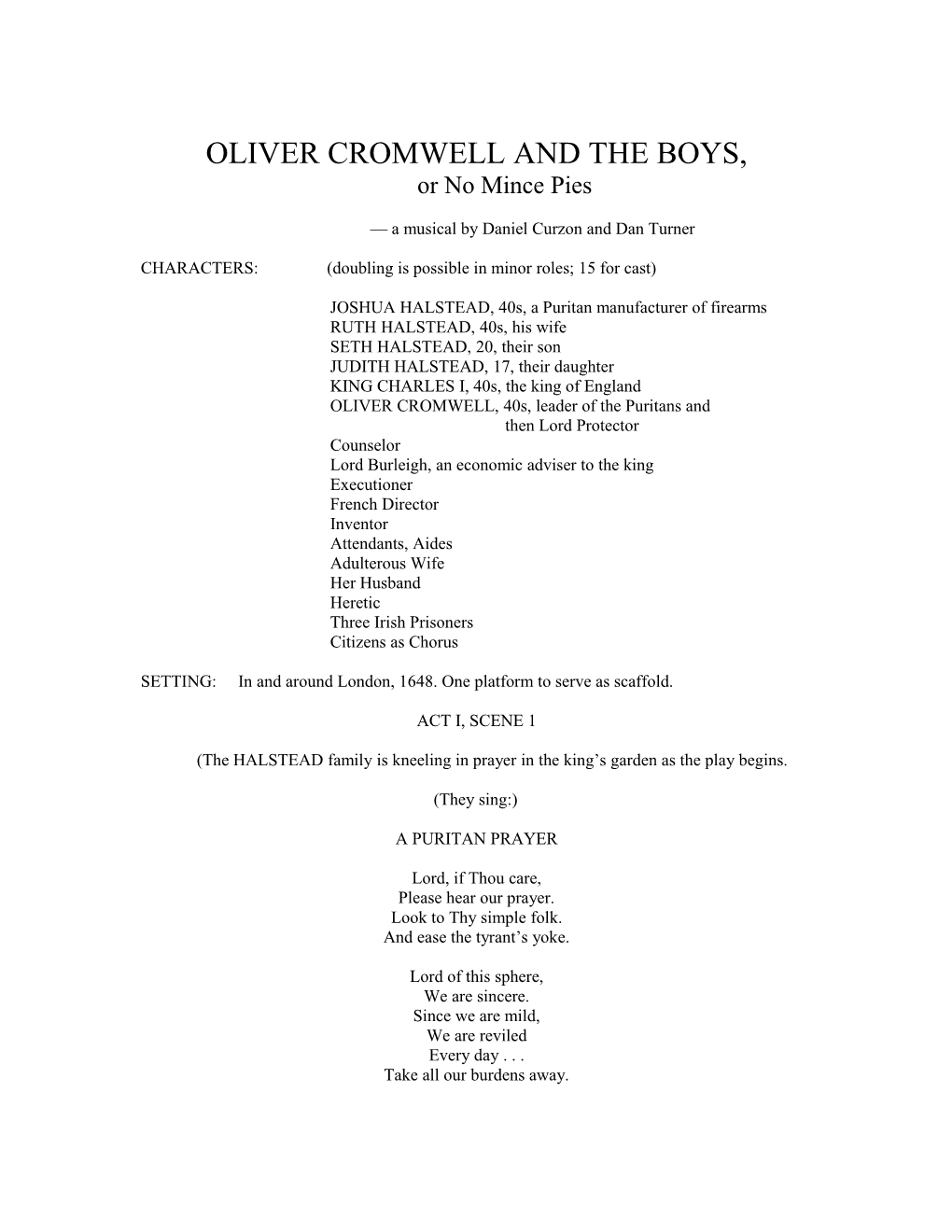 OLIVER CROMWELL and the BOYS (A Musical)