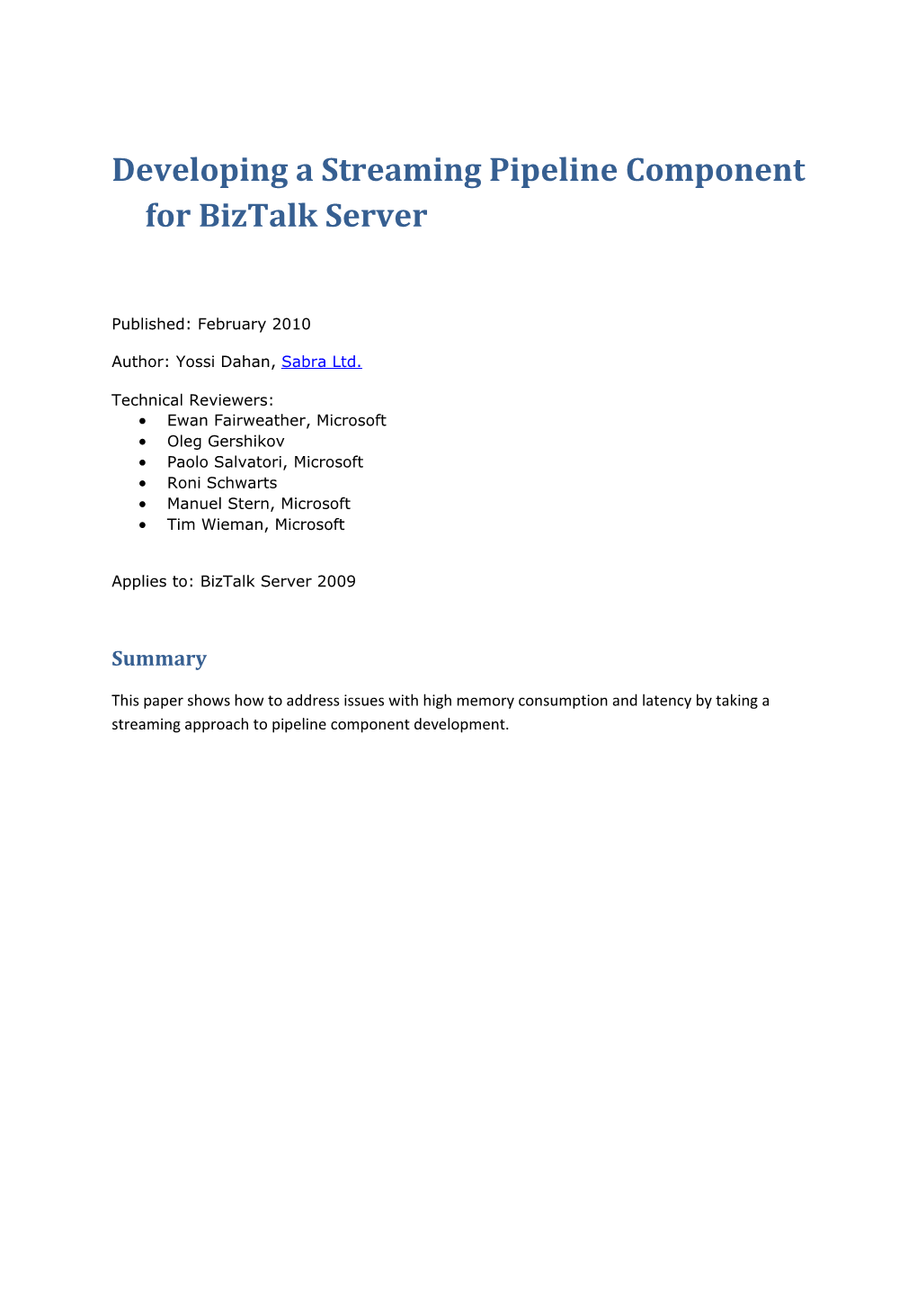Developing a Streaming Pipeline Component for Biztalk Server