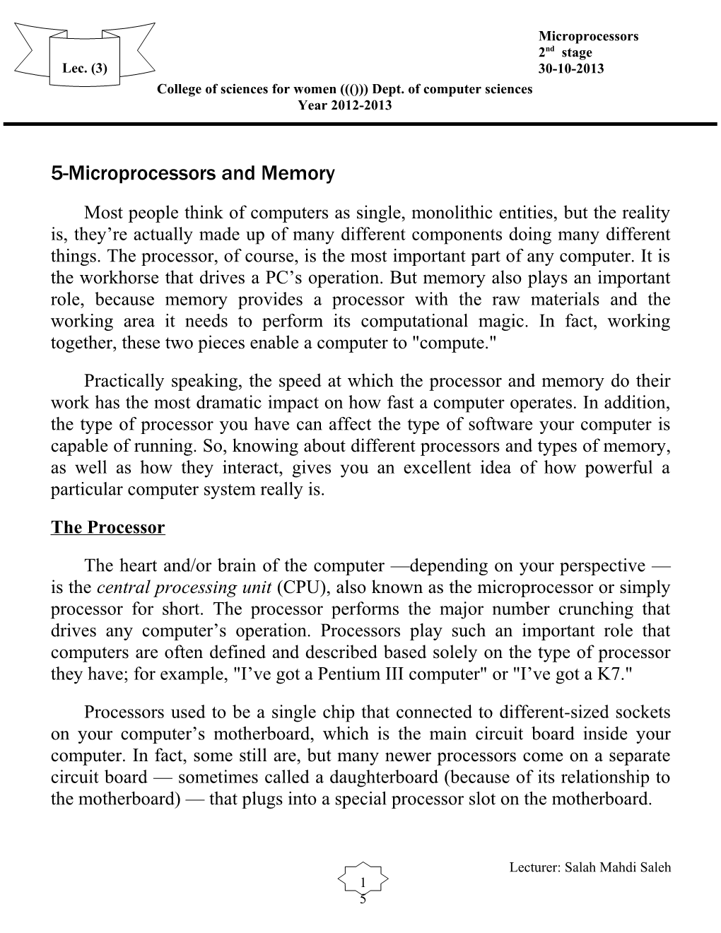 5-Microprocessors and Memory