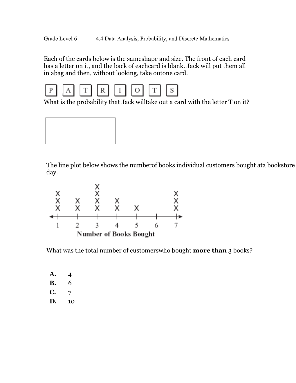 Grade Level 64.4 Data Analysis, Probability, and Discrete Mathematics