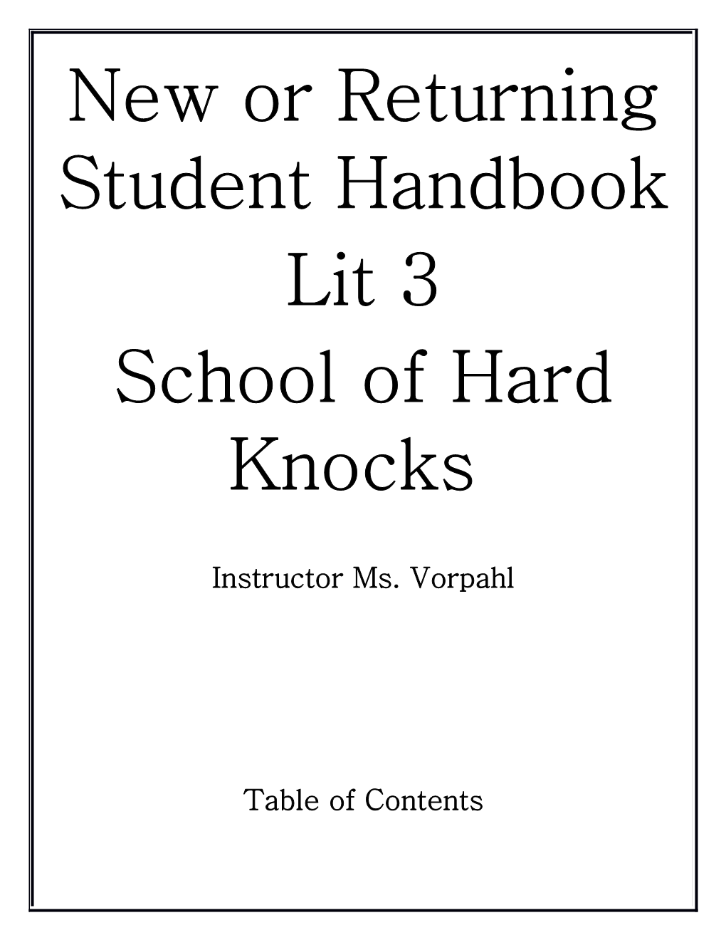 New Or Returning Student Handbook