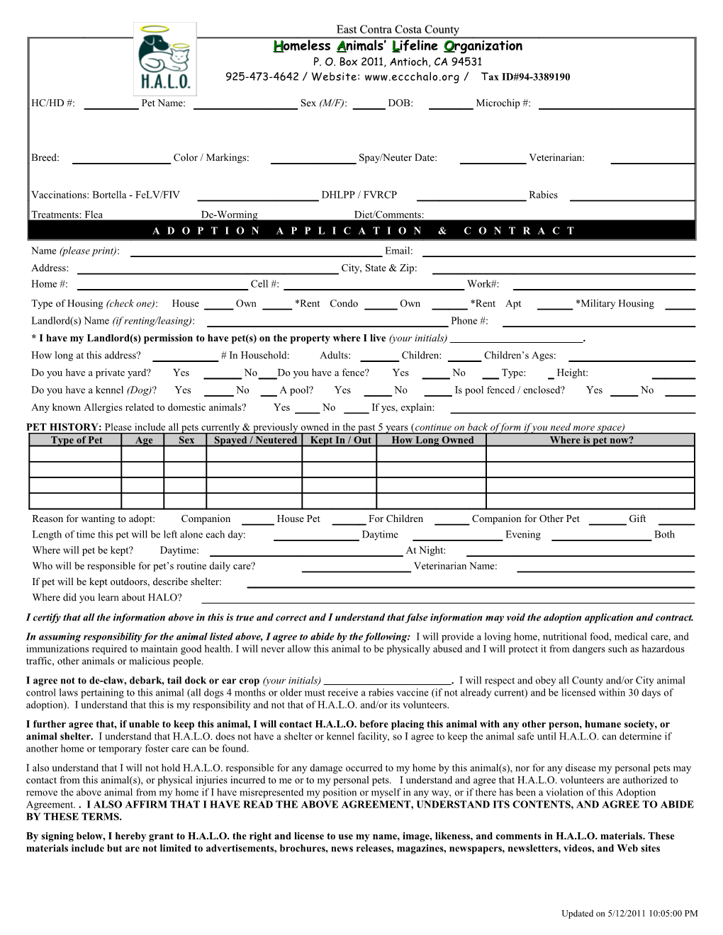 Adoption Application & Contract