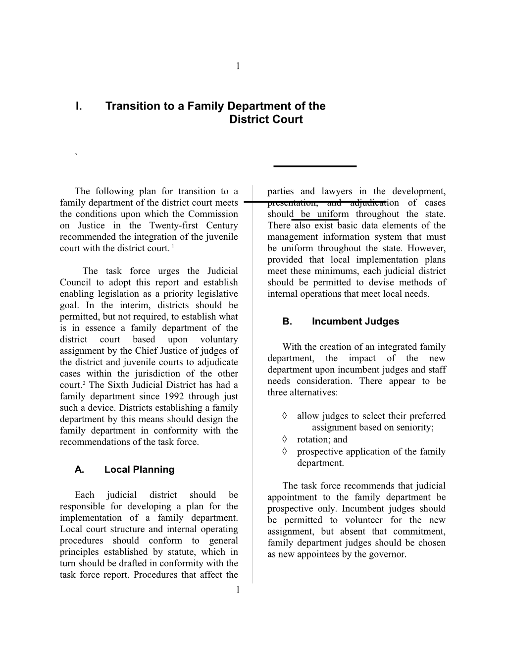 I.Transition to a Family Department of the District Court