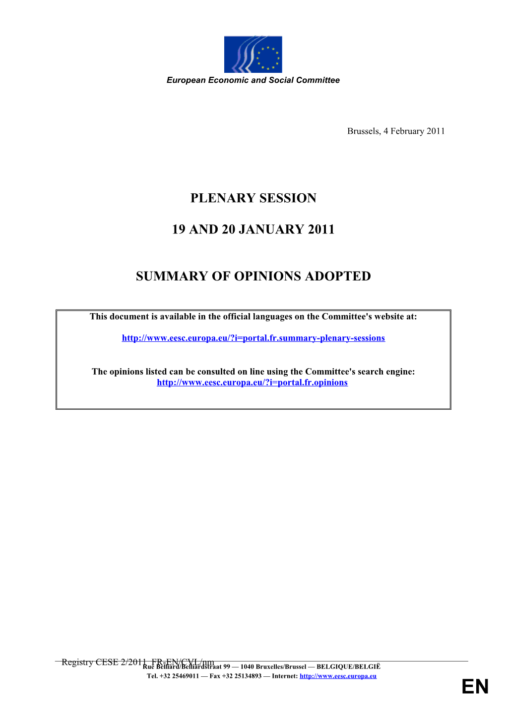 SUMMARY of OPINIONS ADOPTED 19 & 20 Jan