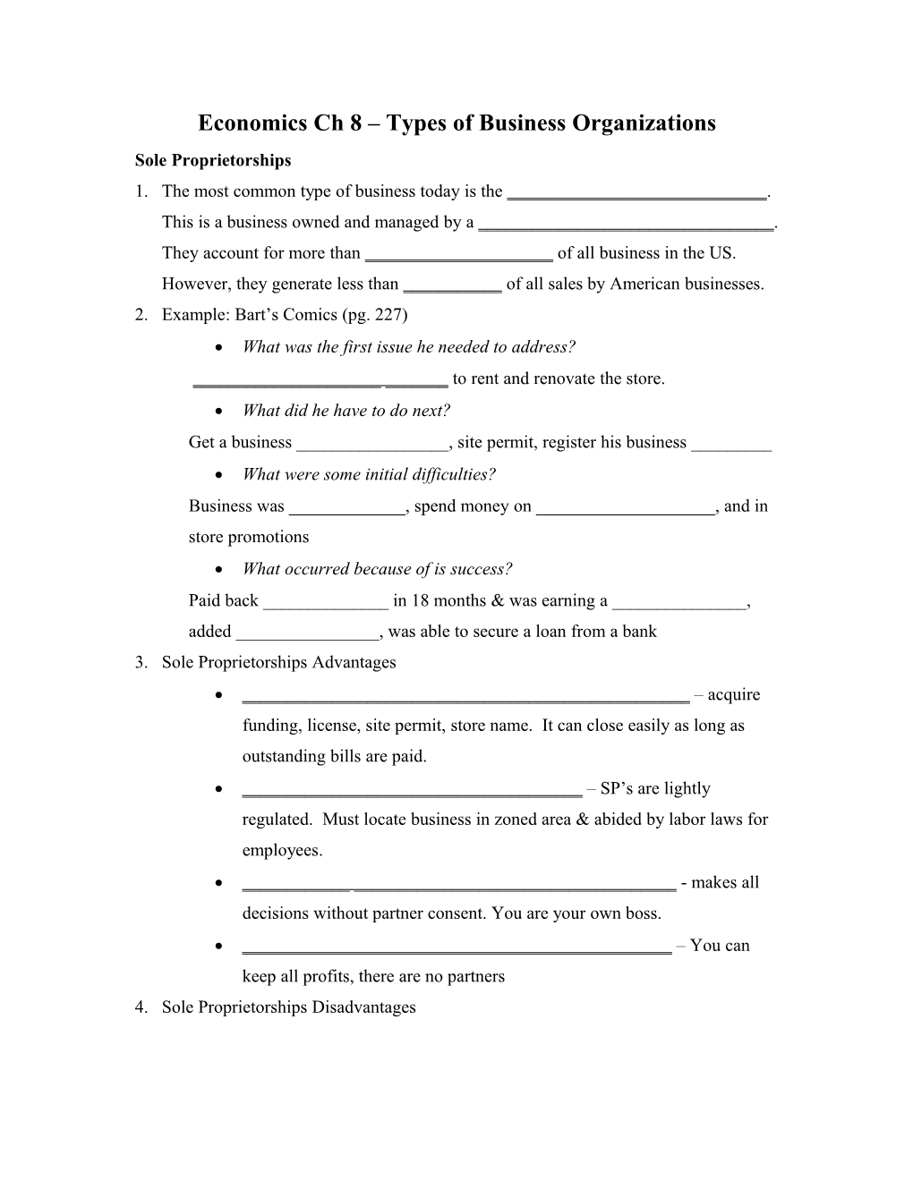 Economics Ch 8 Types of Business Organizations