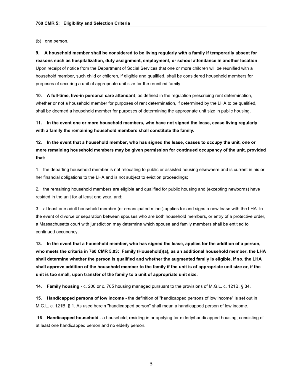 760 CMR 5: Eligibility and Selection Criteria