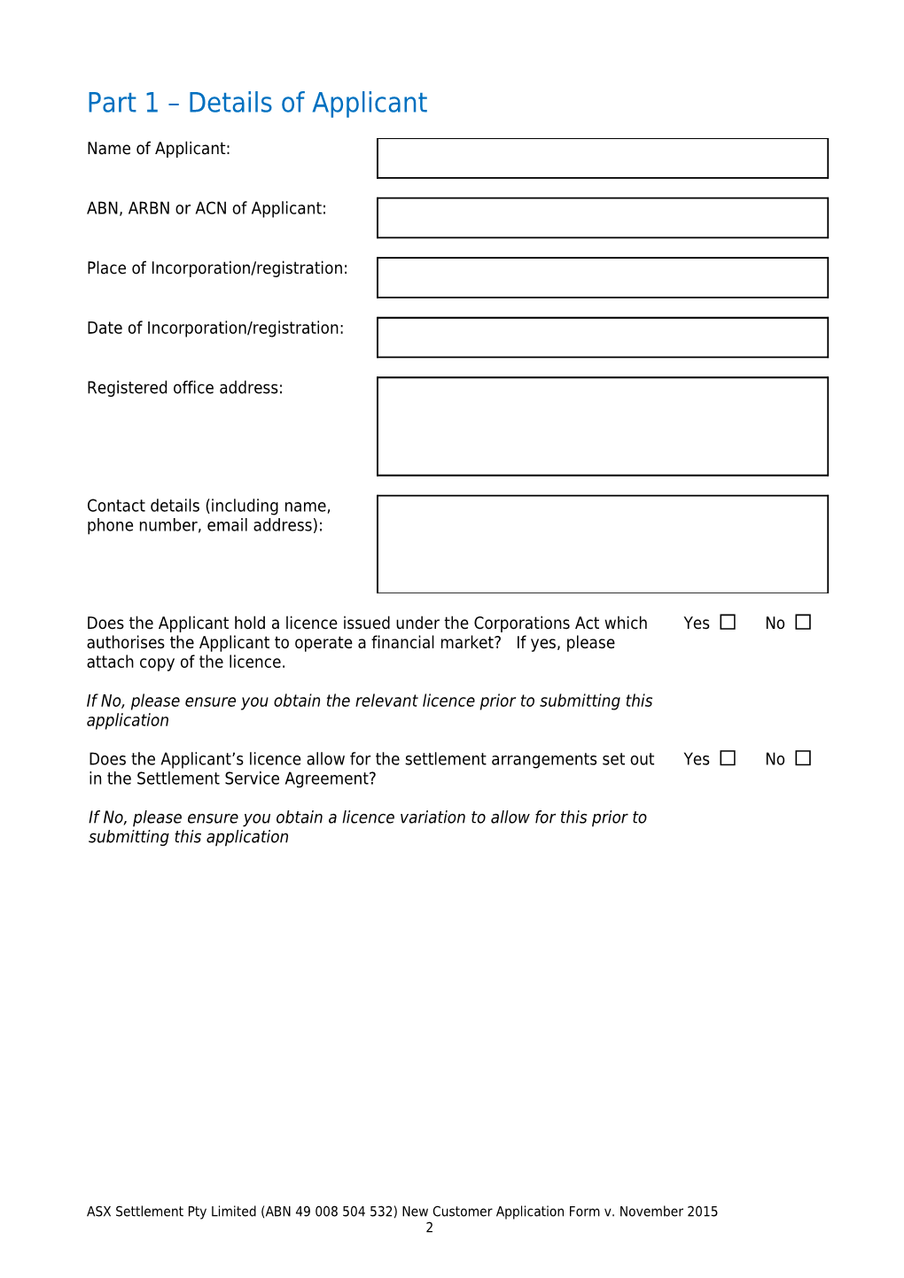New Customer Application Form