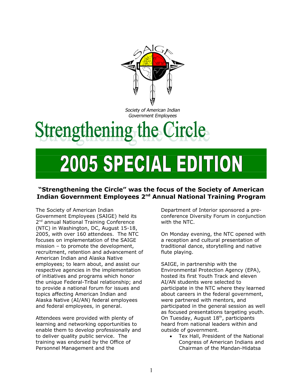 Strengthening the Circle Was the Focus of the Society of American Indian Government Employees