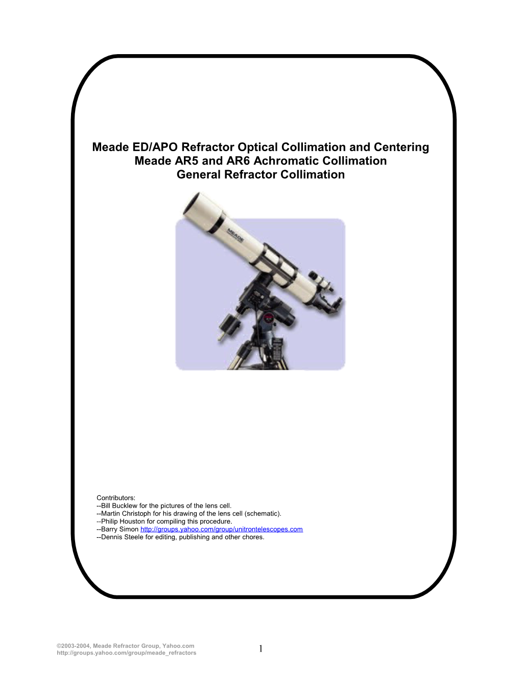 Meade ED Refractor Optical Adjustment