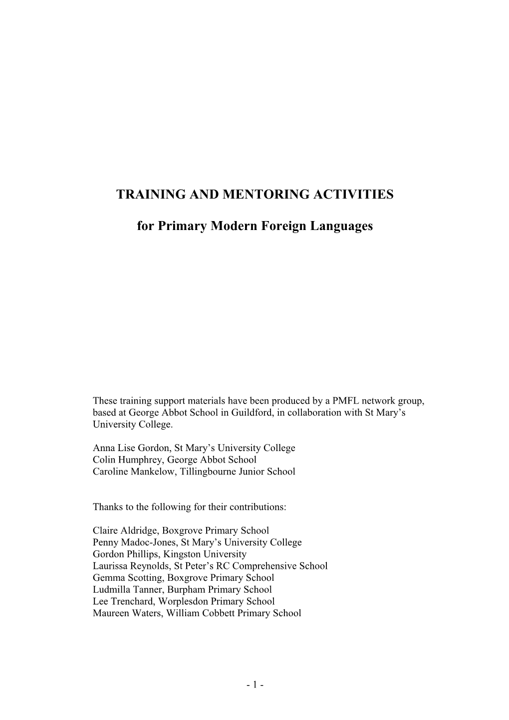 Training and Mentoring Activities