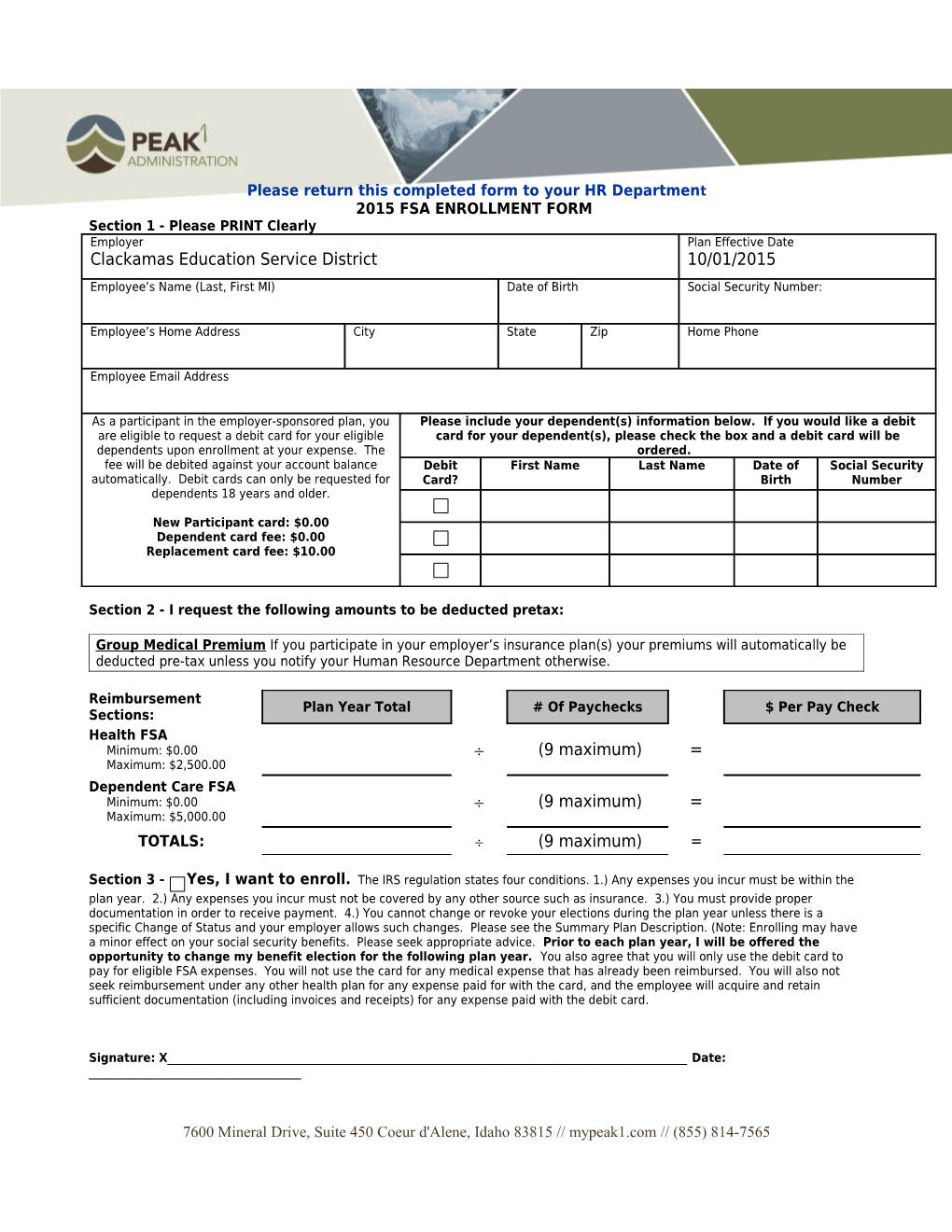 Please Return This Completed Form to Your HR Department