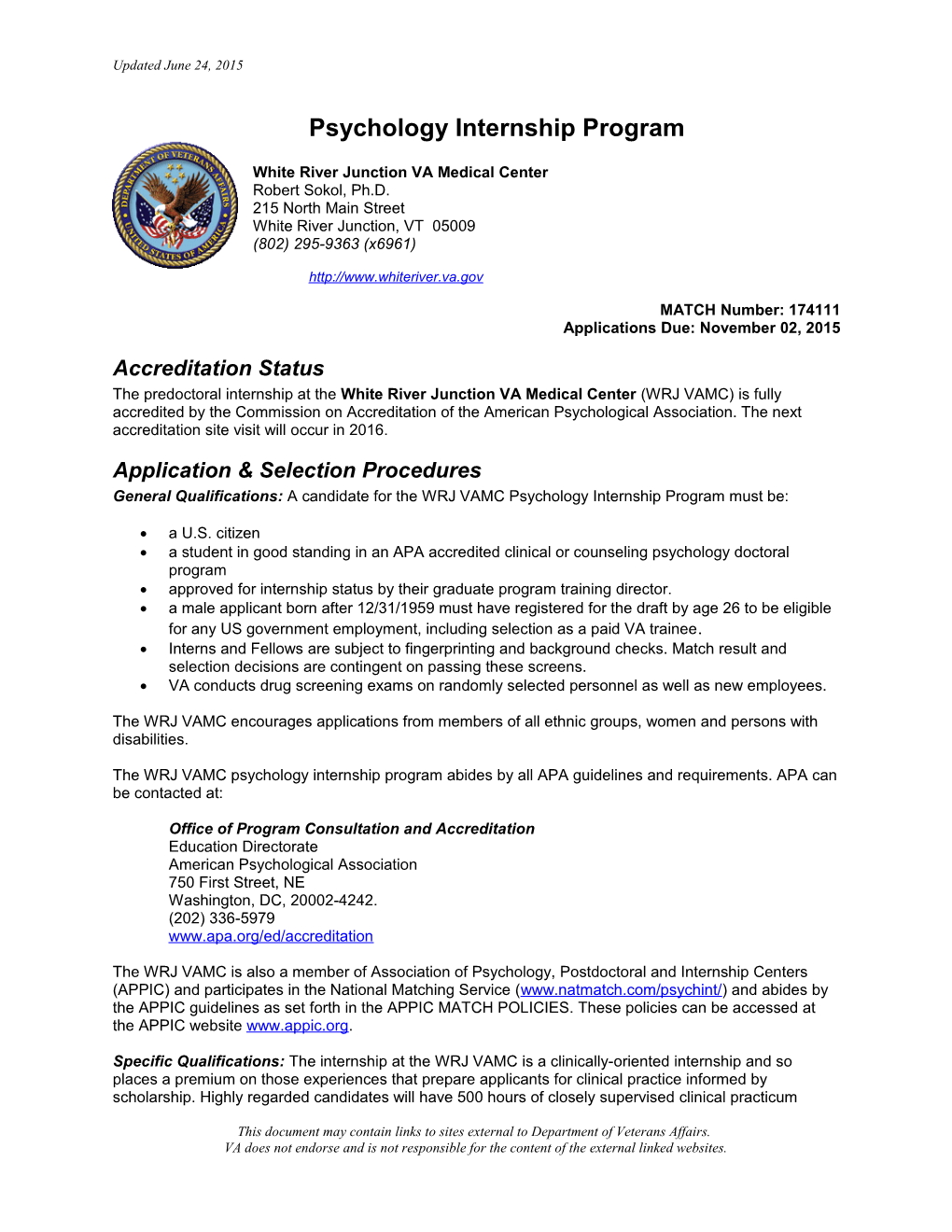 VA White River Junction Psychologyinternship - VA - U.S. Department of Veterans Affairs