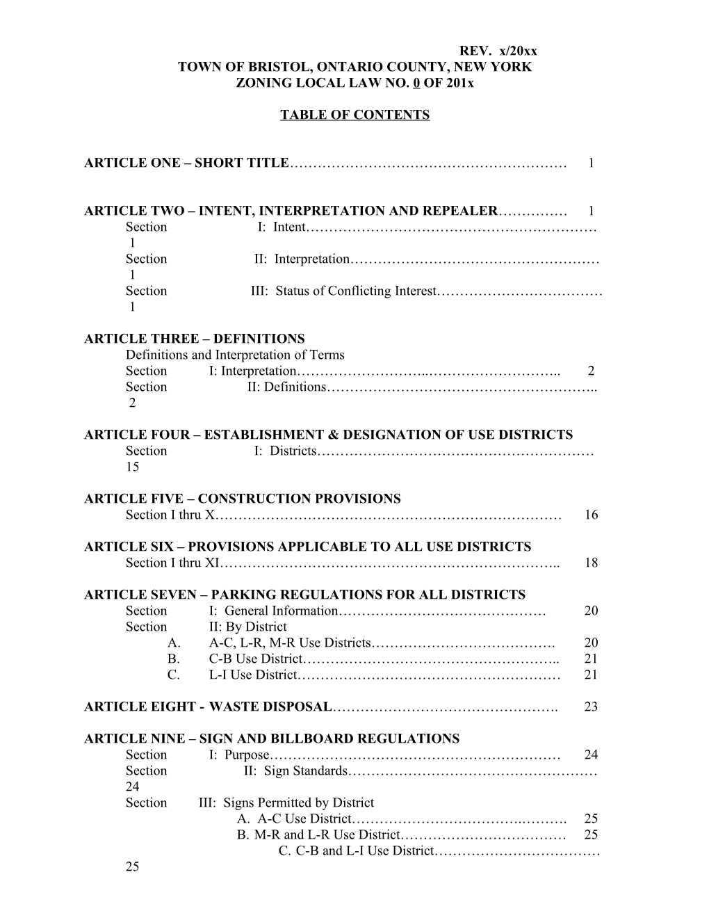 Zoning Ordinance of the Town of Bristol