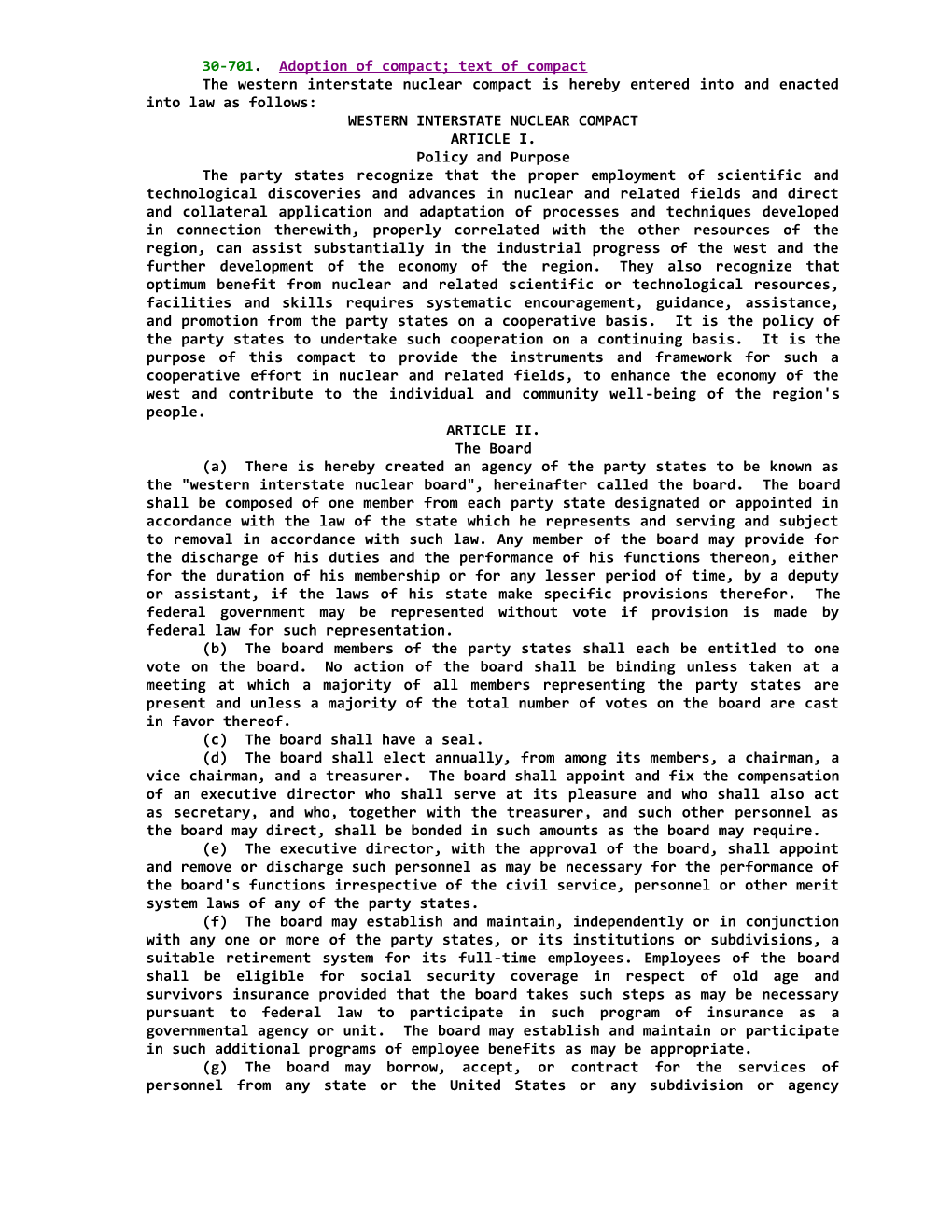 START STATUTE30-701.Adoption of Compact; Text of Compact