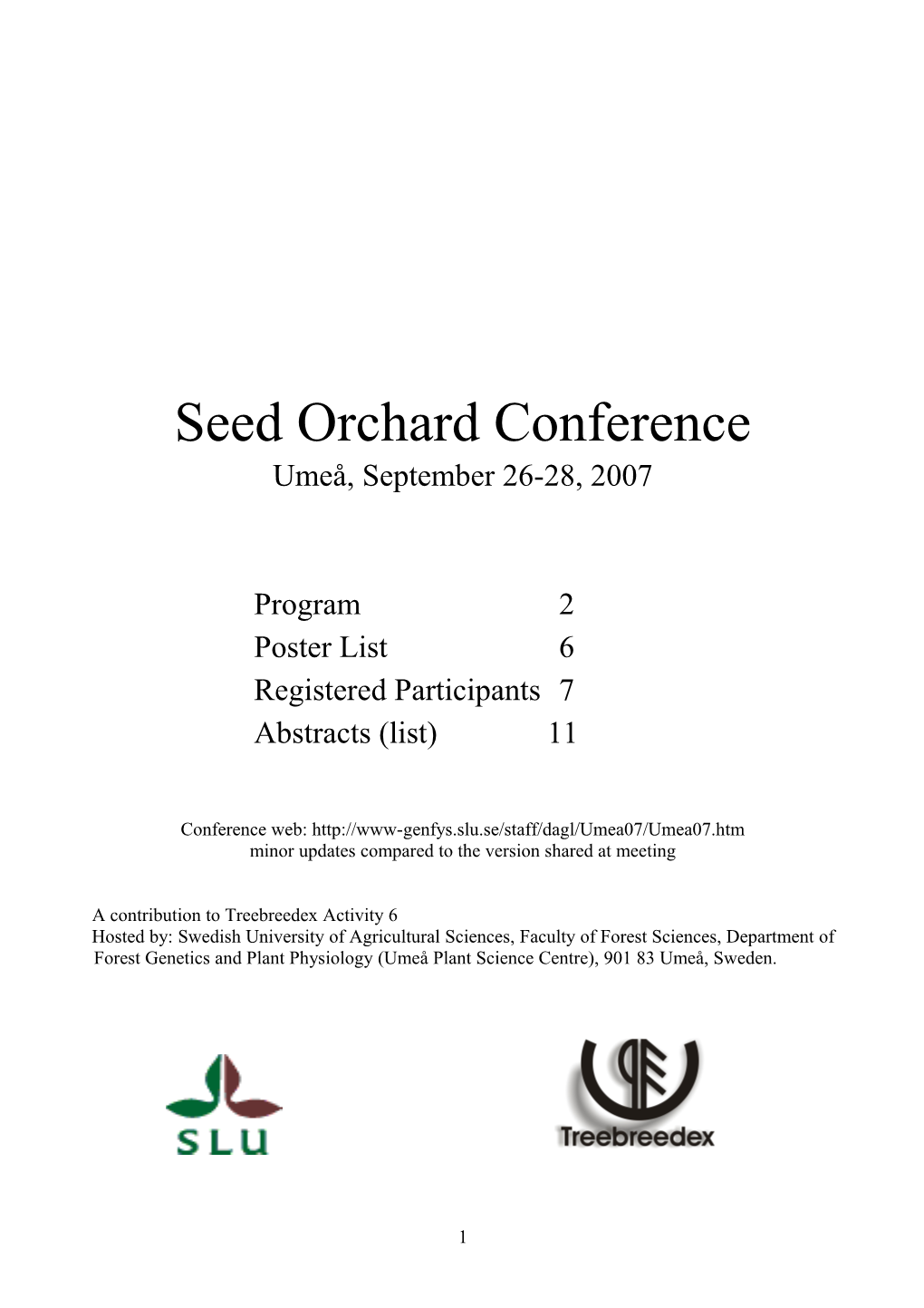 List of Registered Participants at Seed Orchard Conference Umeå 26-28 August