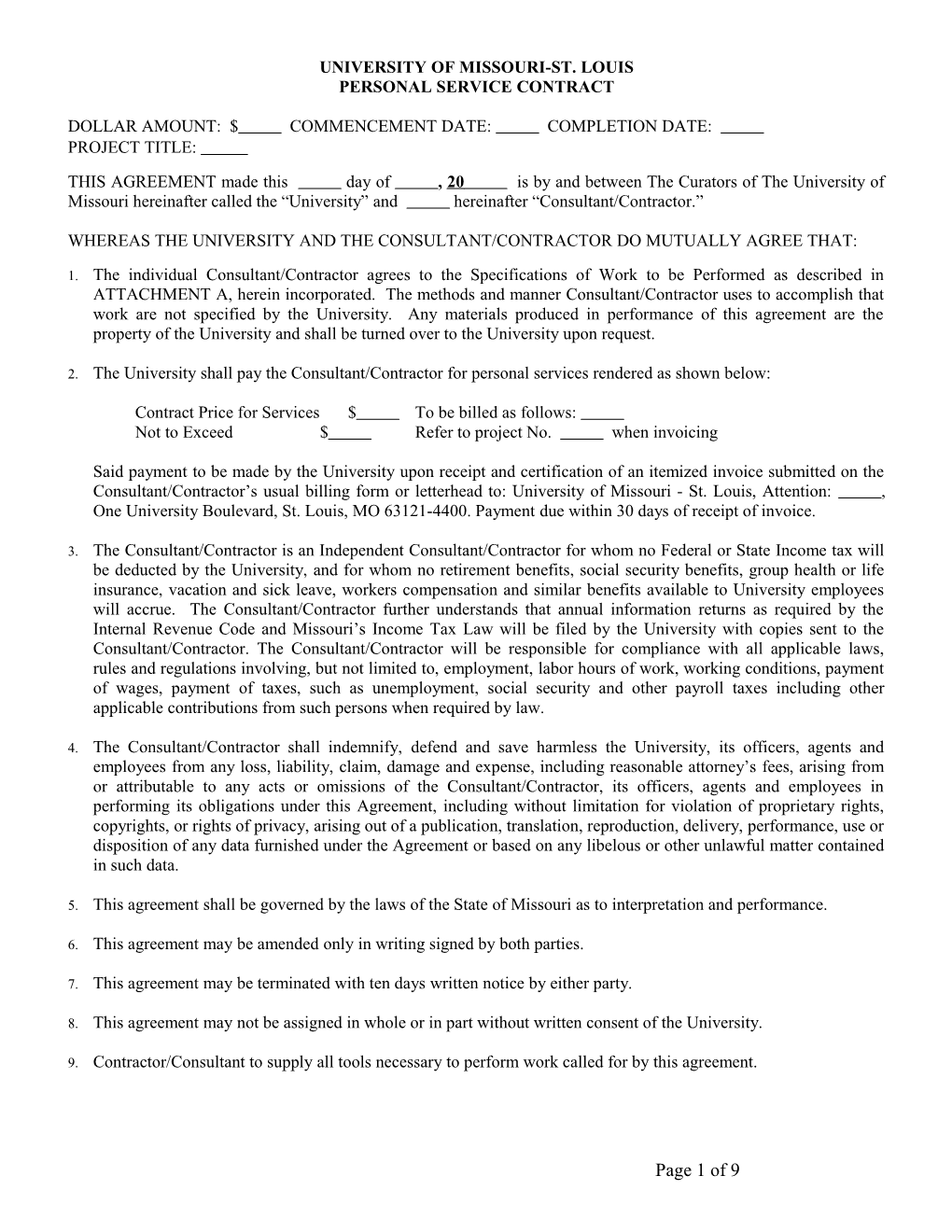 Personal Service Agreement
