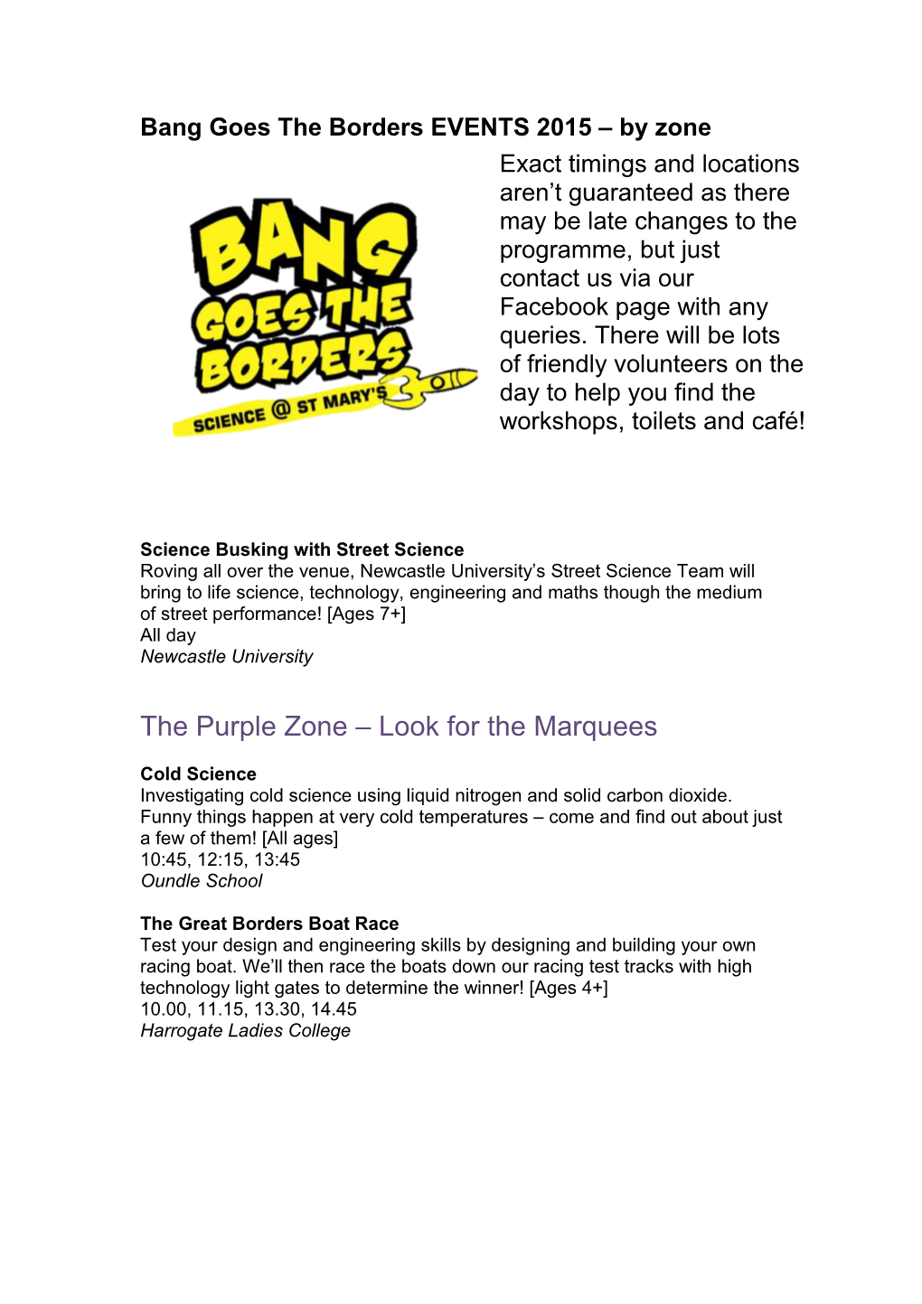 Bang Goes the Borders EVENTS 2015 by Zone