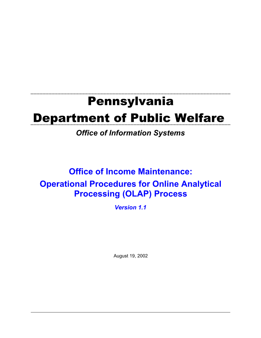 OIM Operational Procedures for OLAP Process