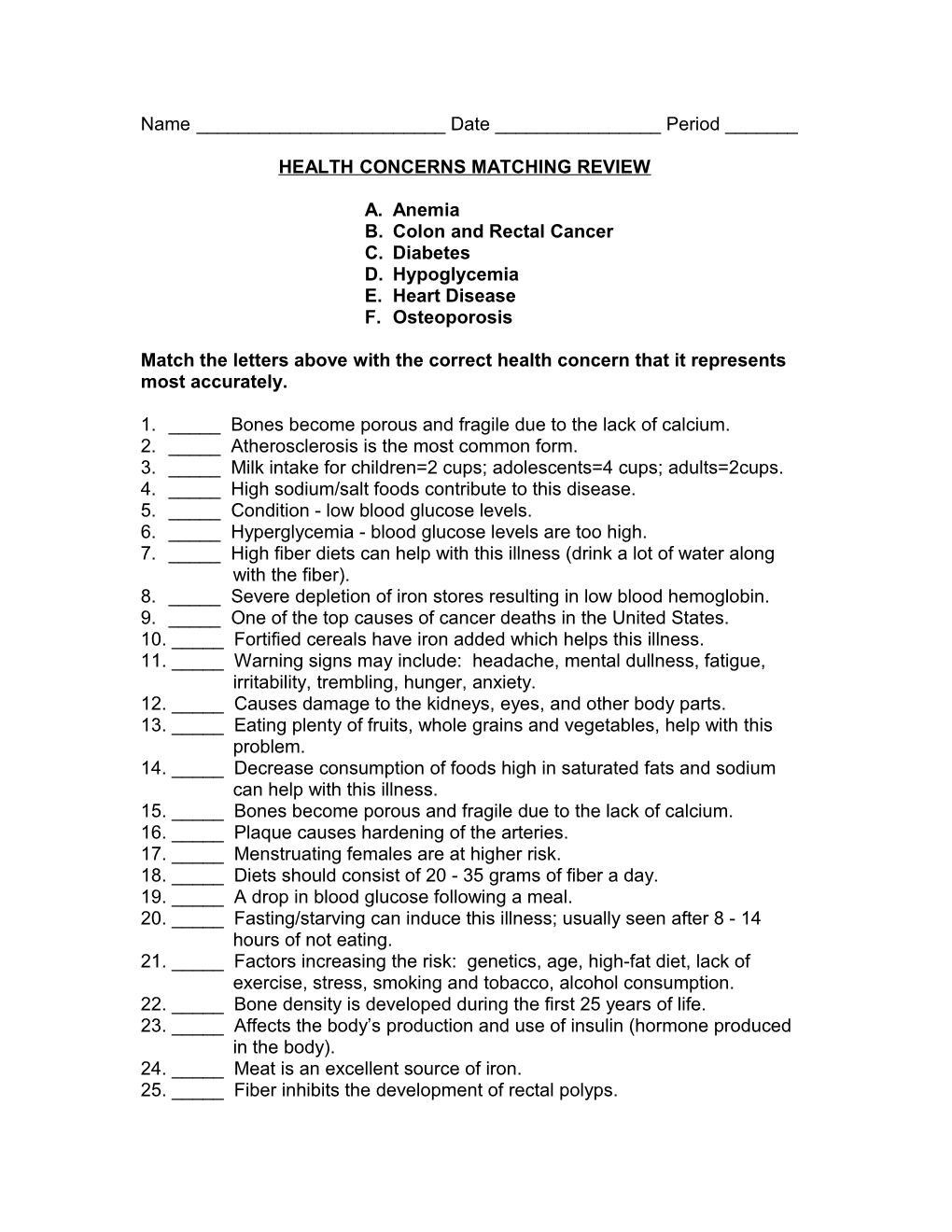 Health Concerns Matching Review