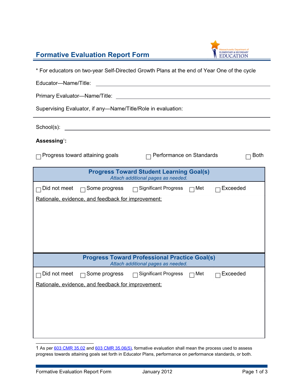 ESE Ed Eval Formative Evaluation Report Form Tchr and SISP