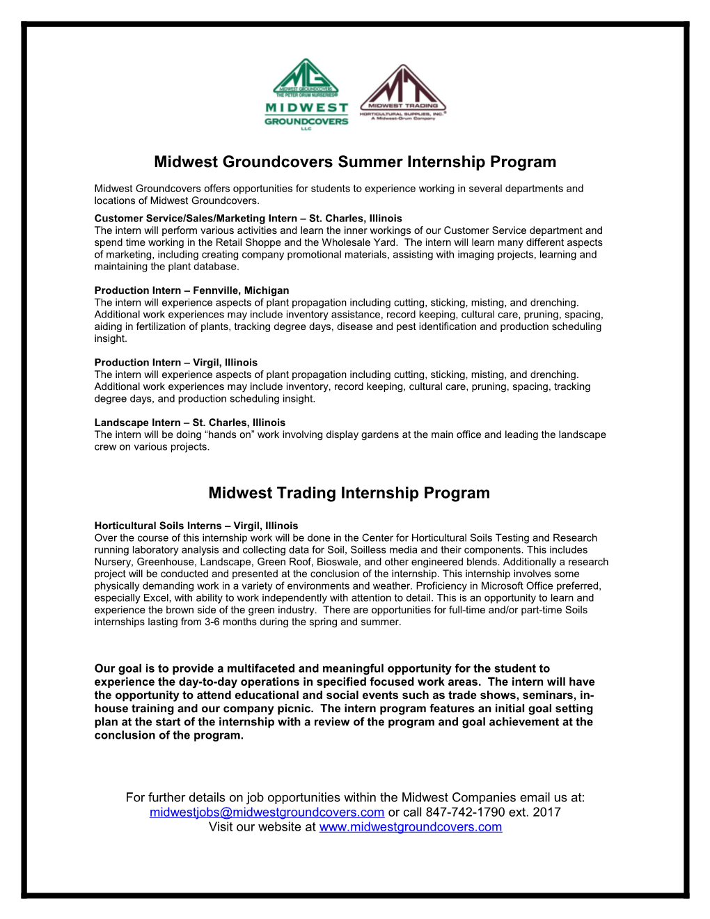 Midwest Groundcovers Summer Internship Program