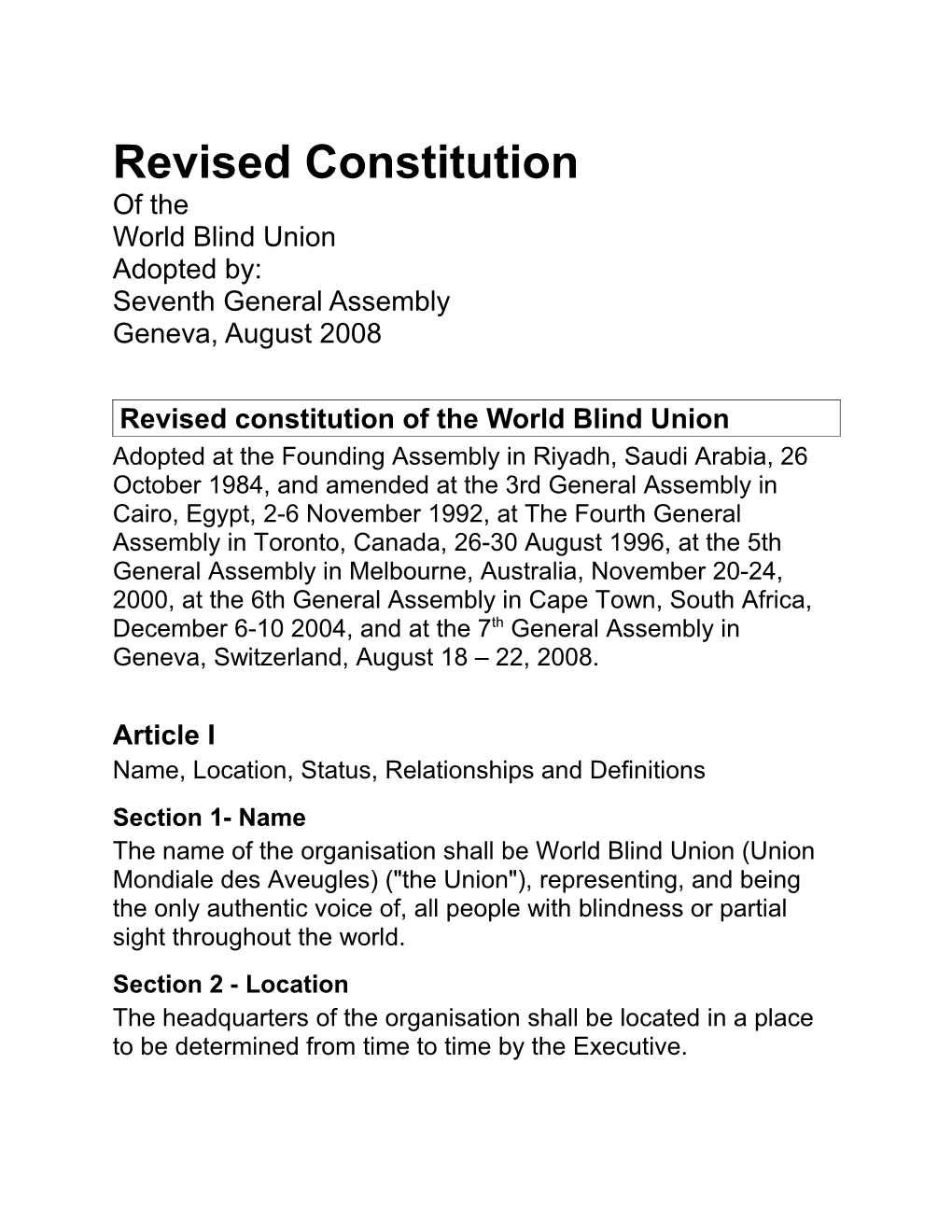 Revised WBU Constitution