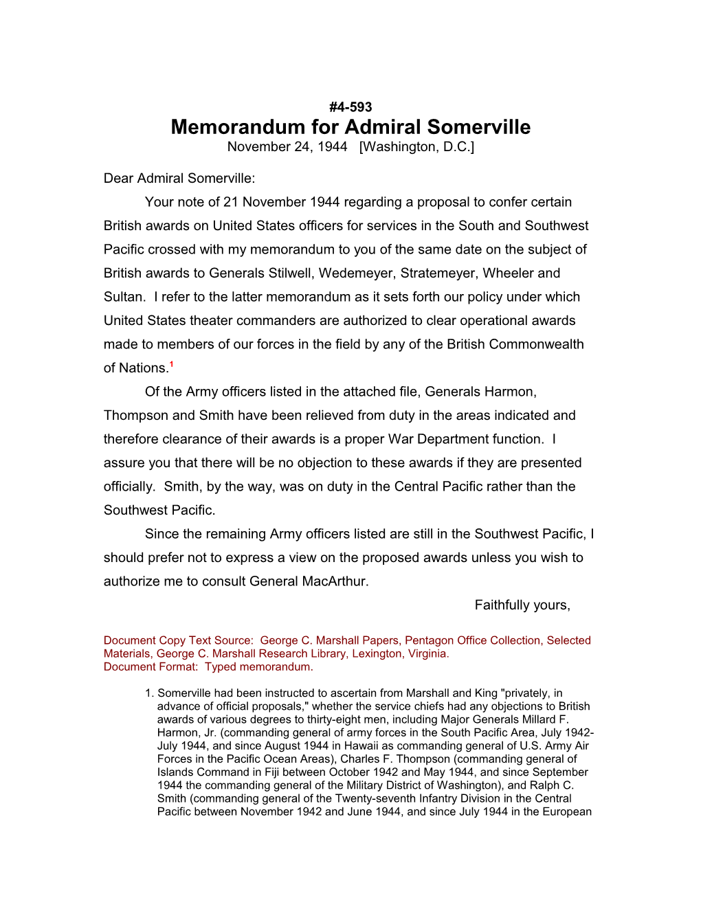 Memorandum for Admiral Somerville