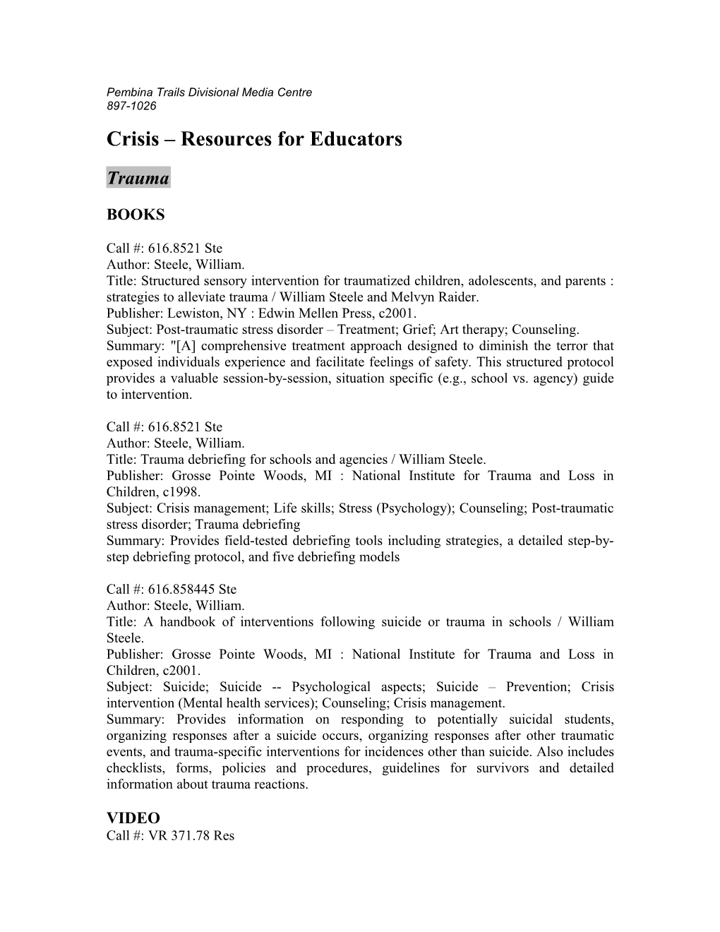 Crisis Resources for Educators