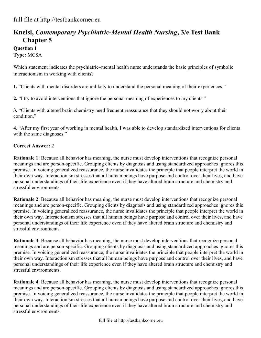 Kneisl, Contemporary Psychiatric-Mental Health Nursing, 3/E Test Bank Chapter 5