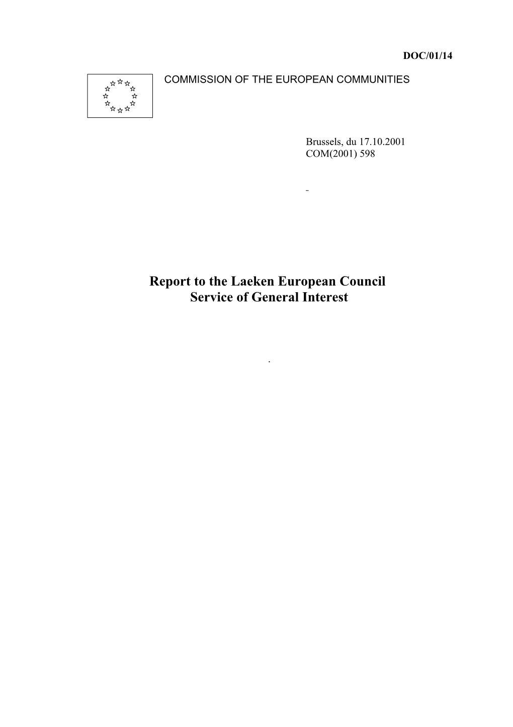 Report to the Laeken European Council Service of General Interest