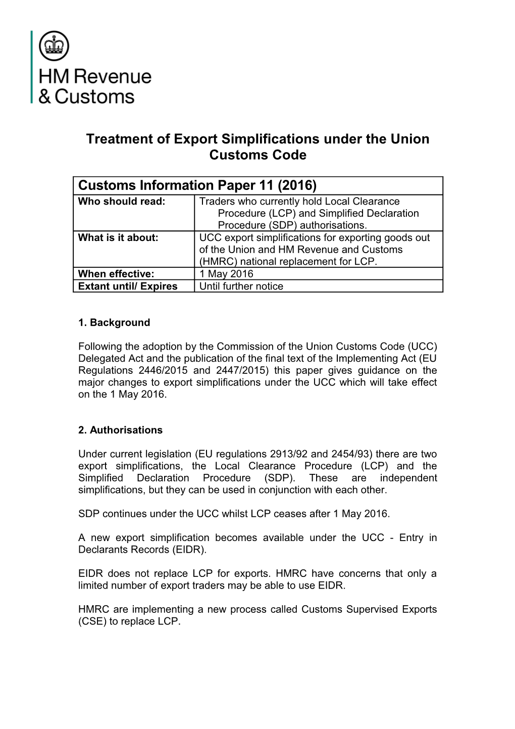 Treatment of Export Simplifications Under the Union Customs Code