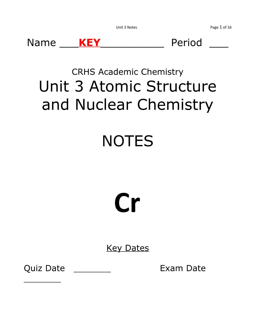 Unit 3 Atomic Structure and Nuclear Chemistry