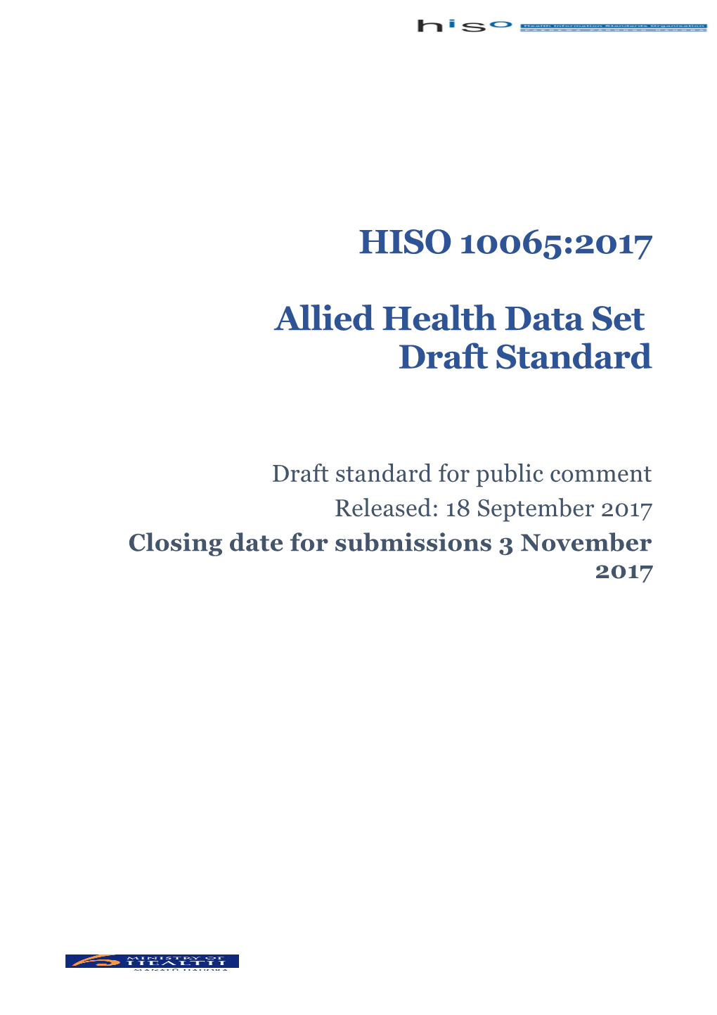 HISO 10065:2017 Allied Health Data Set Standard DRAFT VERSION 7.3