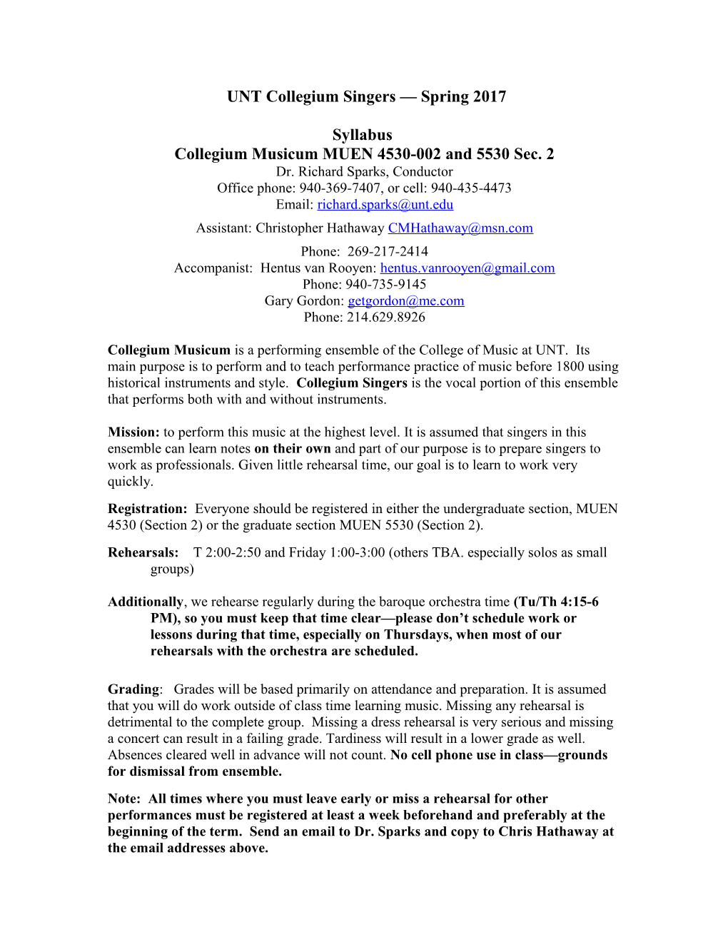 Syllabus - Collegium Musicum MUEN 4540 and 5540