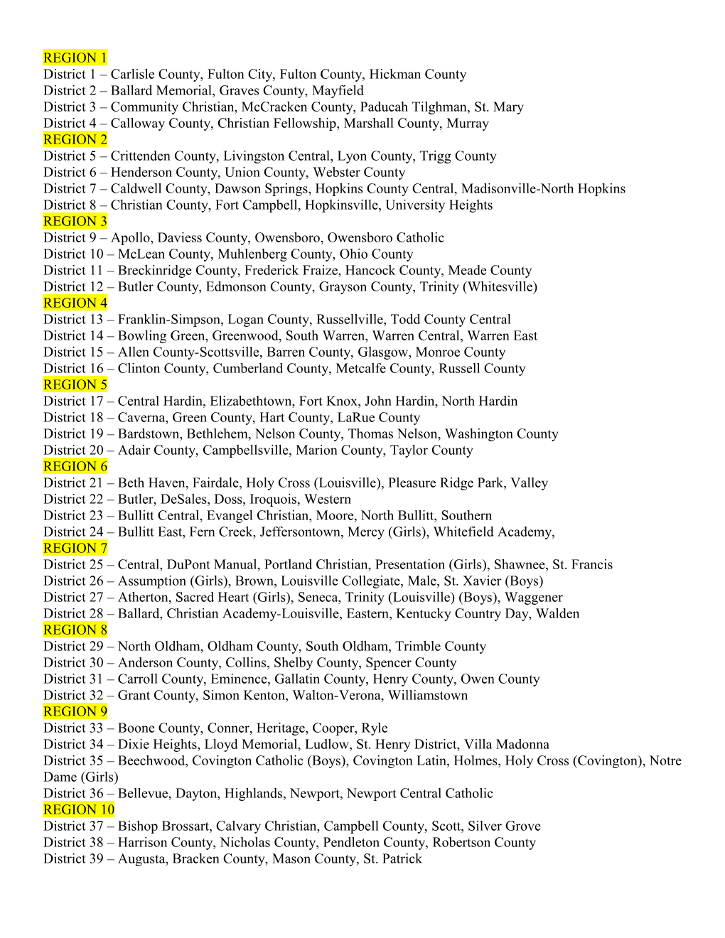 REGION 11 District 41 Frankfort, Franklin County, Western Hills, Woodford County District