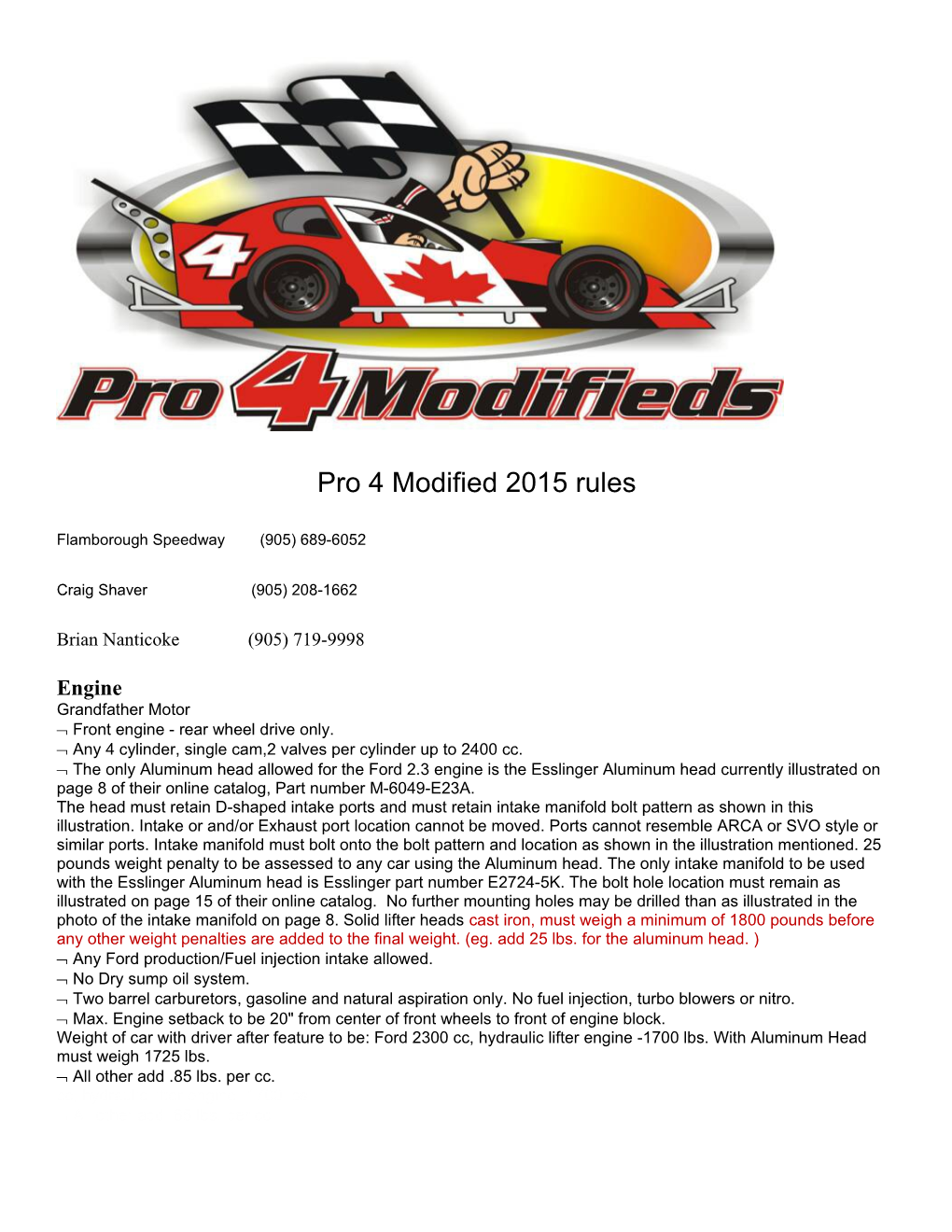 Pro 4 Modified 2015 Rules