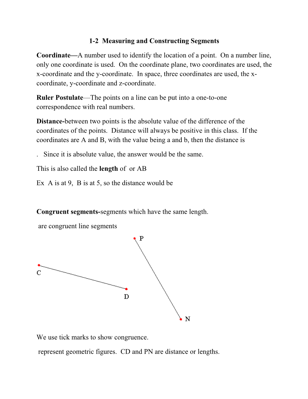 1-2 Measuring and Constructing Segments