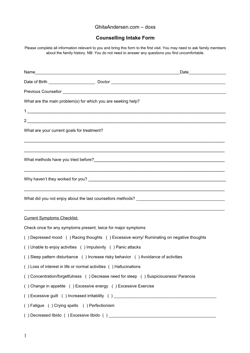 Counselling Intake Form