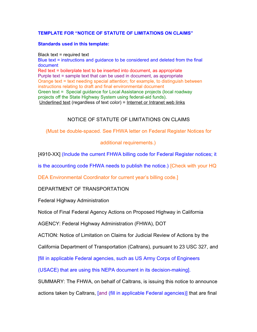 FHWA Sample Form: Single Project SOL Notice