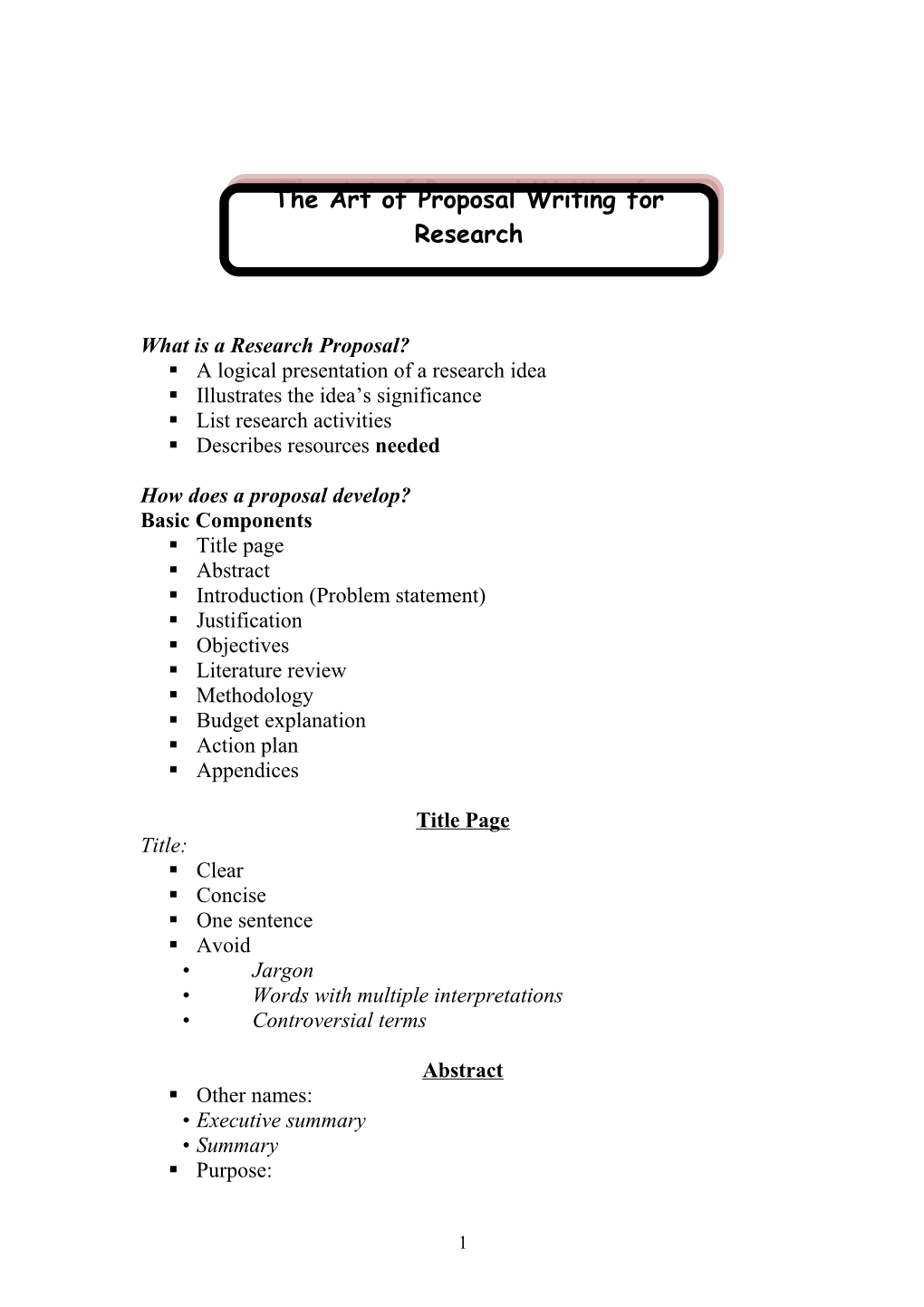 The Art of Proposal Writing for Research