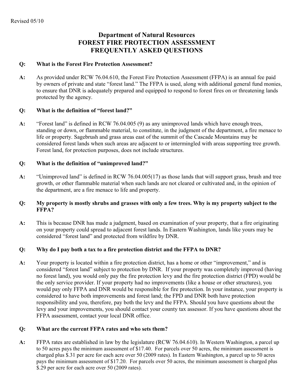 Forest Fire Protection Assessment