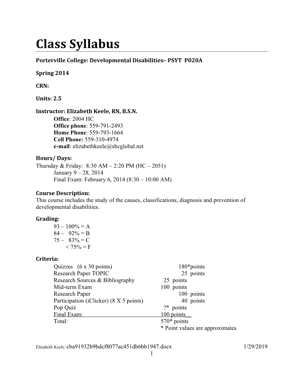 Porterville College: Developmental Disabilities PSYT P020A