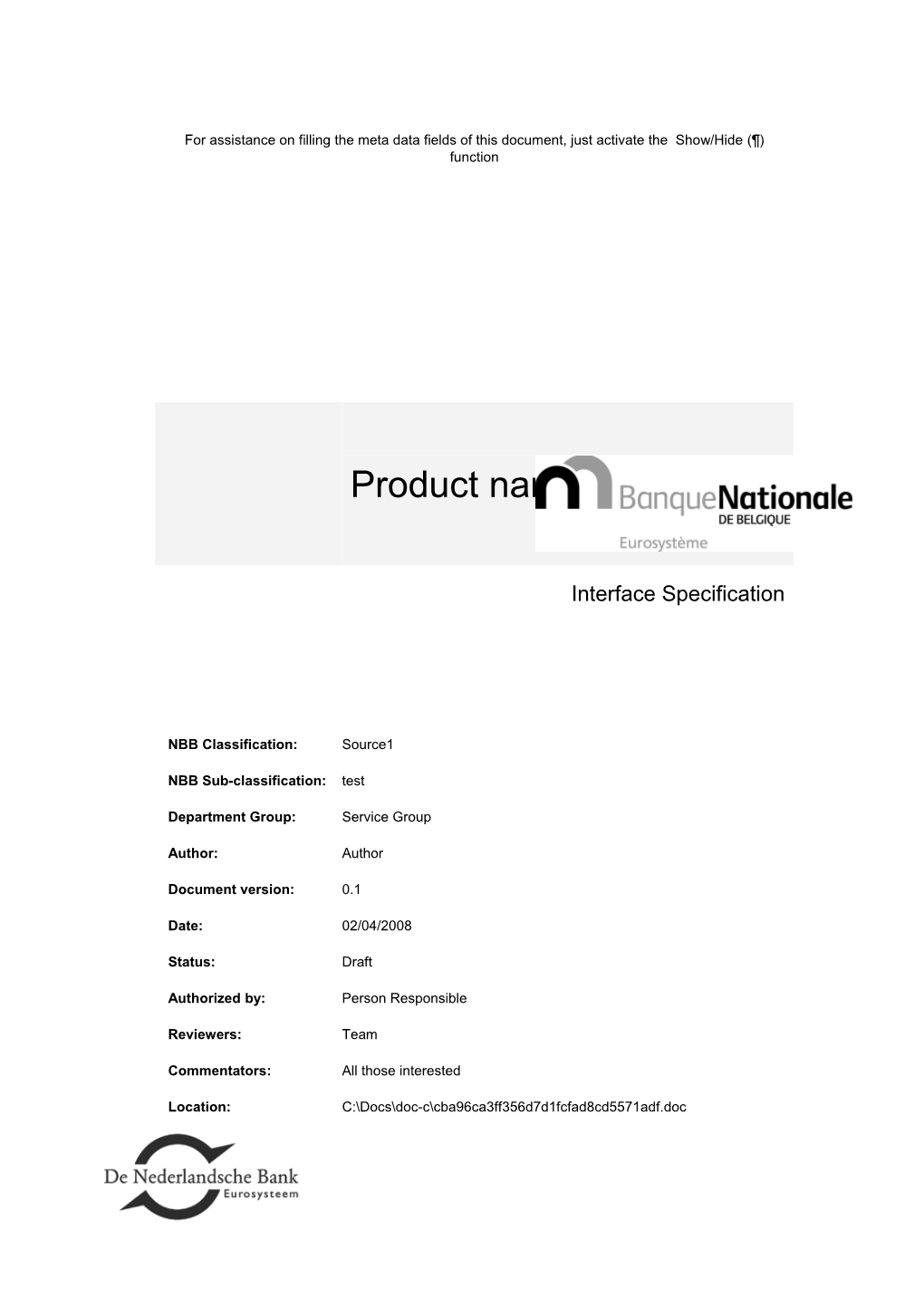 Product Nameinterface Specification