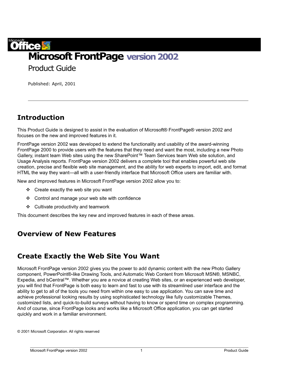 Frontpage Version 2002 Product Guide