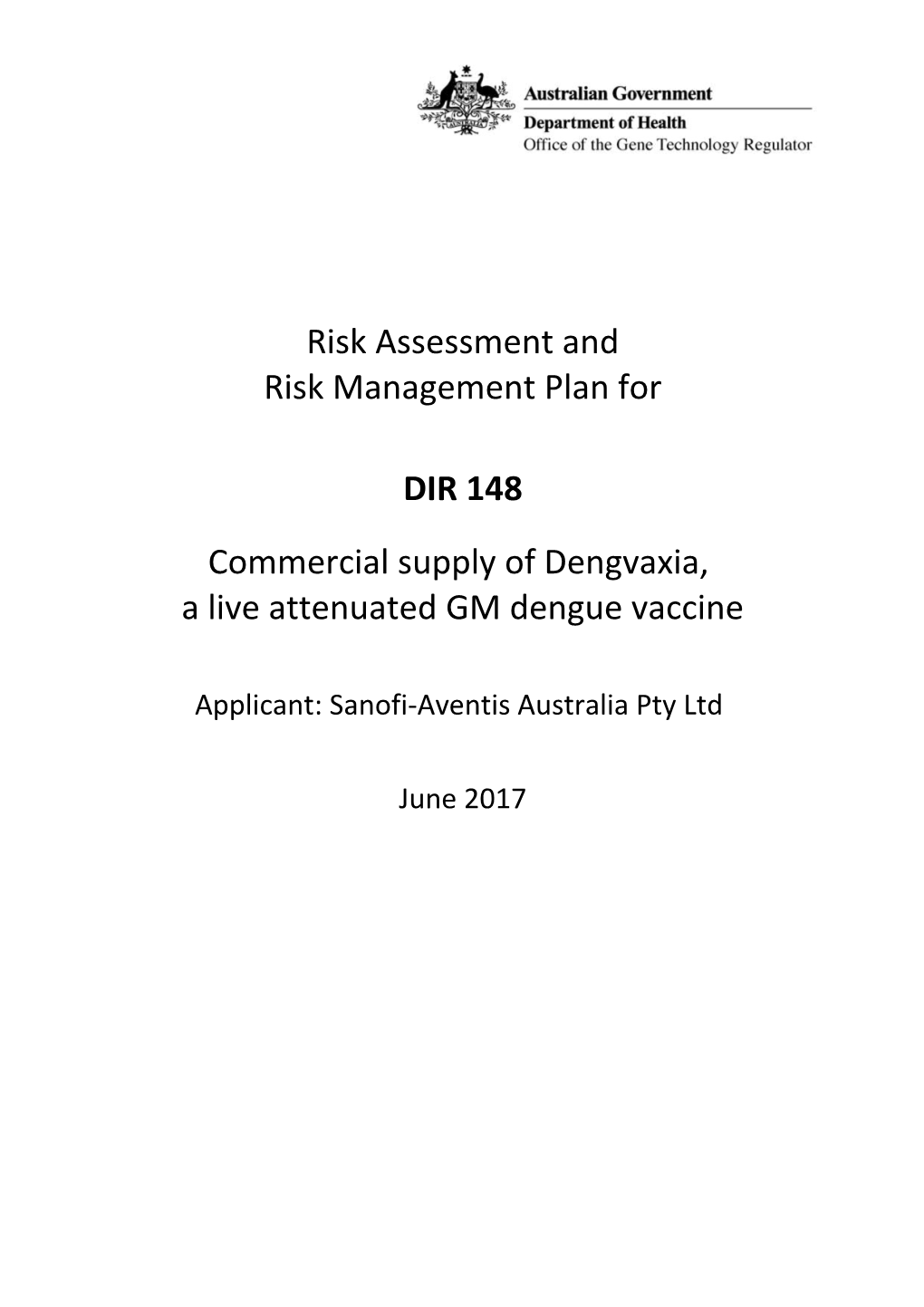 DIR 148 - Full Risk Assessment and Risk Managemnt Plan