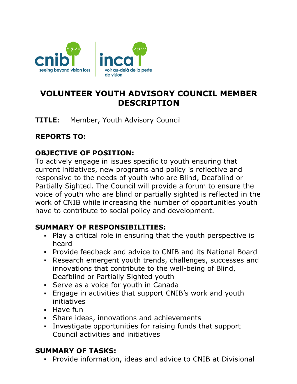 Volunteer Youth Advisory Council Member Description