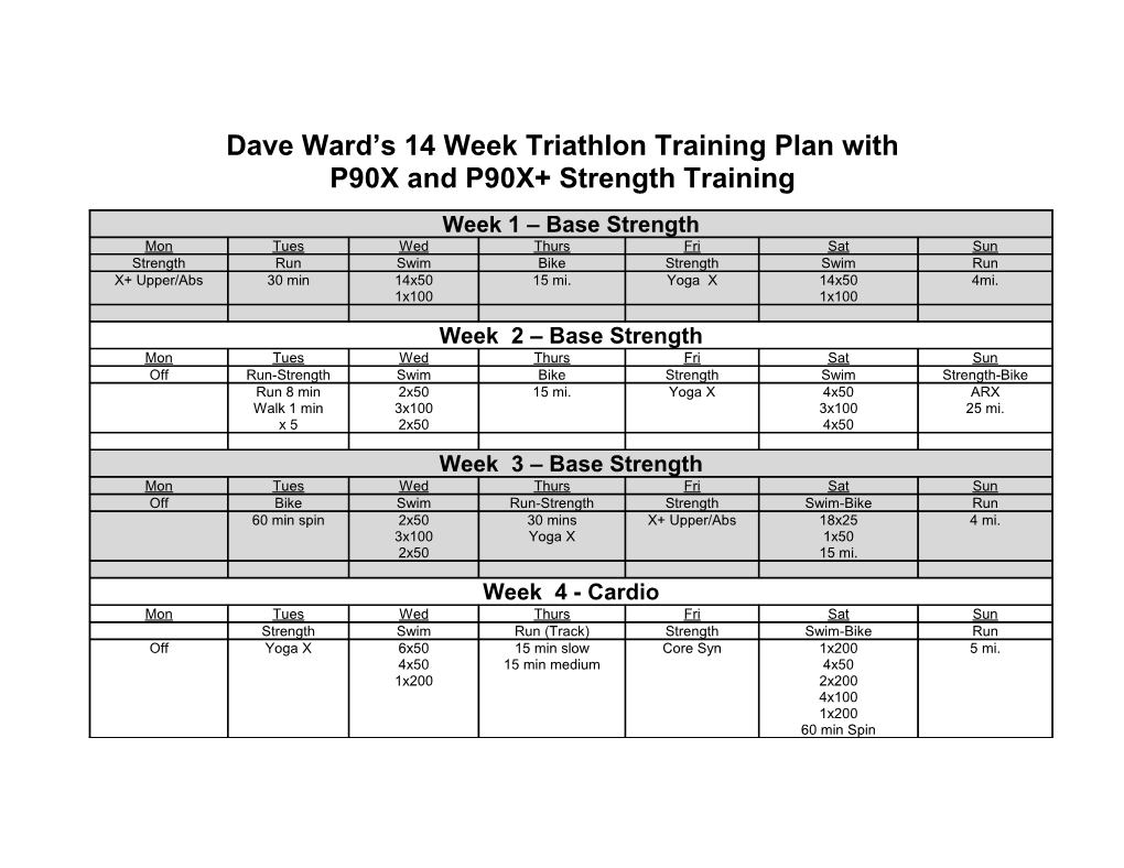 Dave Ward S 14 Week Triathlon Training Plan With
