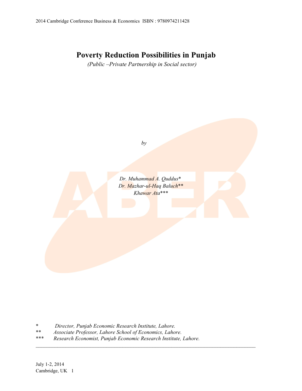 Poverty Reduction Possibilities in Punjab