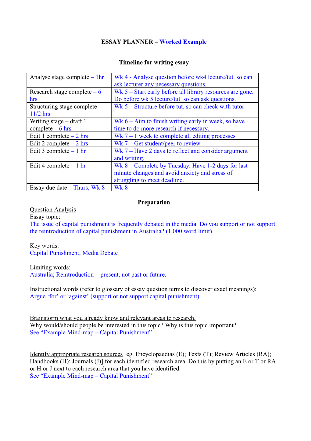 ESSAY PLANNER - Print This Section and Fill out When Beginning an Essay