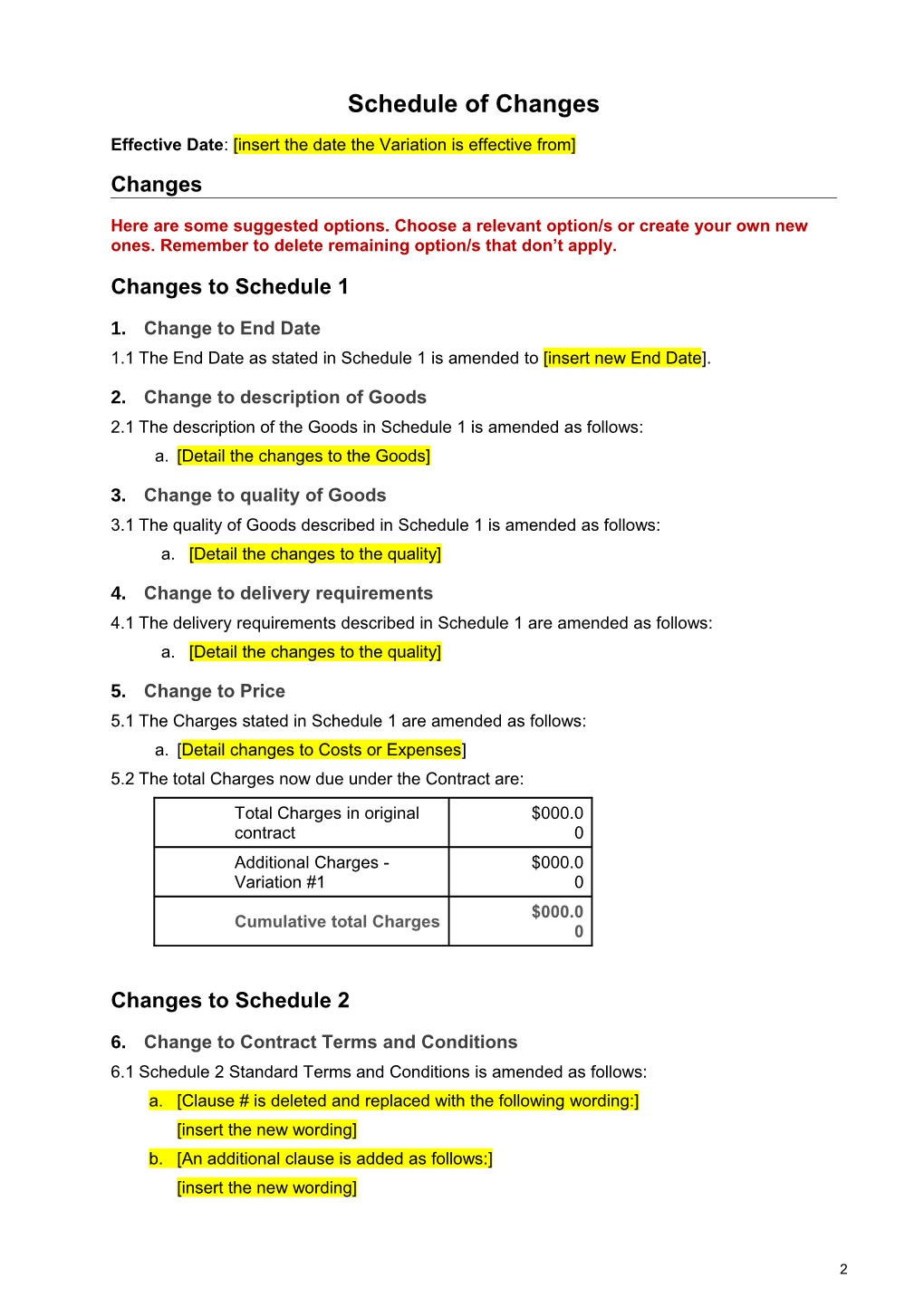 Government Model - Contract Variation - Goods Template